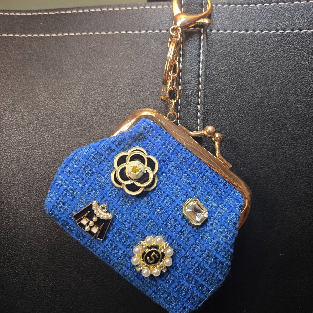 Classic Blue & Black Tweed - Mini Coin Purse Charms